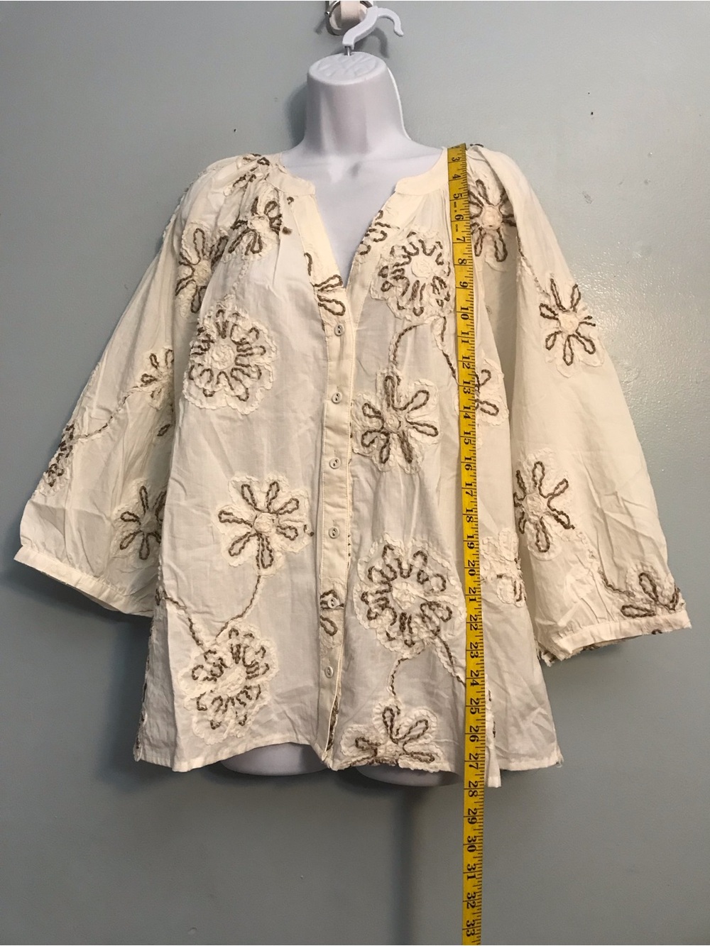 Cream Embroidered Button-Front Women’s Blouse